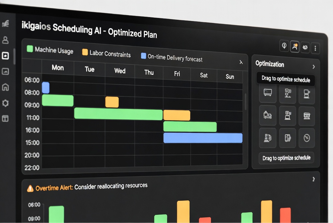 ikigaiOS Scheduling AI — Optimized Production Plan with Machine Usage, Labor Constraints, and On-Time Delivery Forecast